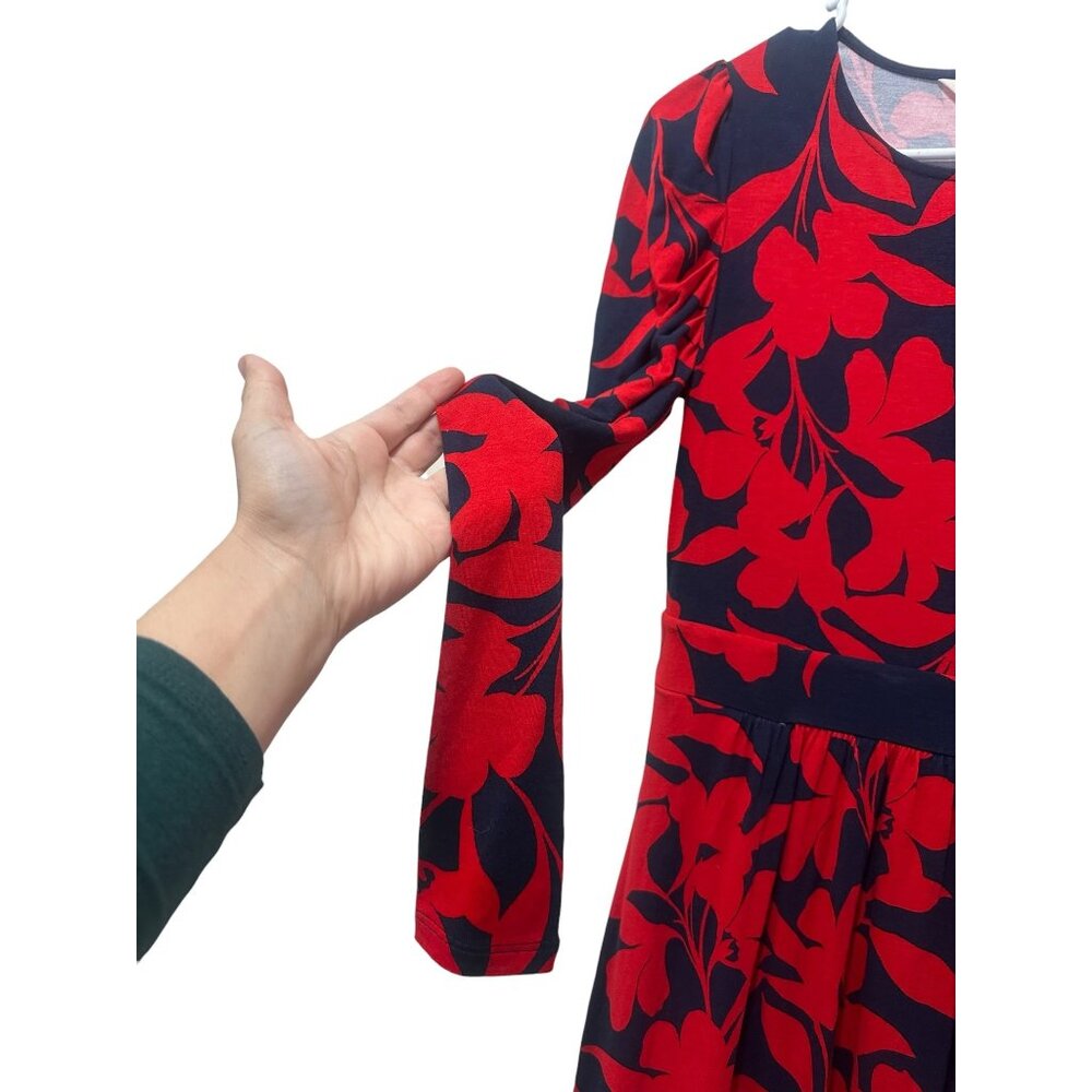 Sold Boden Floral Bloom Jersey Midi Dress Womens 2 Red Sundress Puff Sleeves - Picture 10 of 16